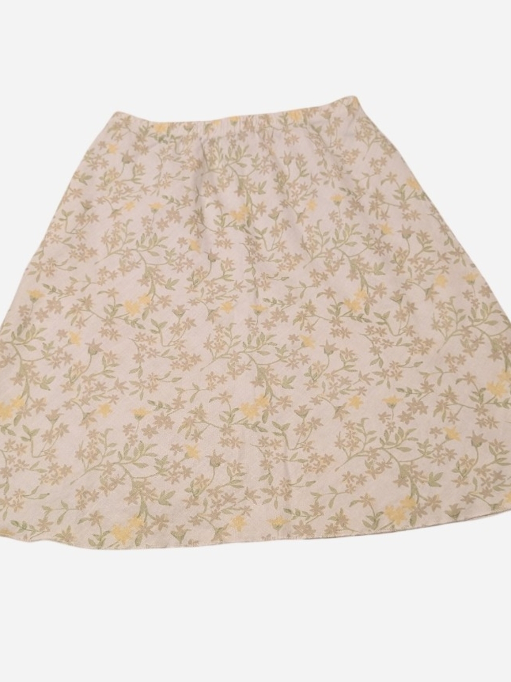 Pre-owned J. Jill Cream A-Line Skirt with Yellow and Green Floral Print